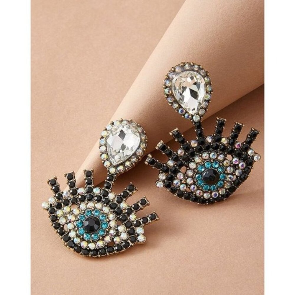 Rhinestone Beaded‎ Turquoise Teardrop Eye Earrings GLAM BLING BOHO PARTY GIFT